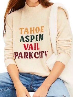 Beige 'Tahoe Aspen Vail Park City' Cozy Crewneck Sweater women’s large ski city